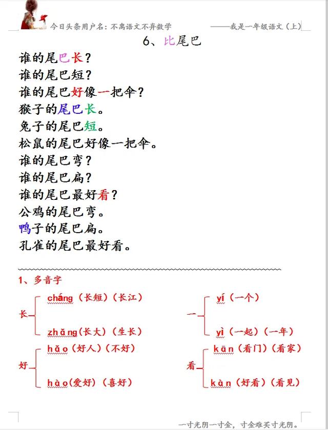 鱼的尾巴有什么作用，小鱼尾巴的作用（一年级语文《比尾巴》知识点总结+习题+答案可打印）