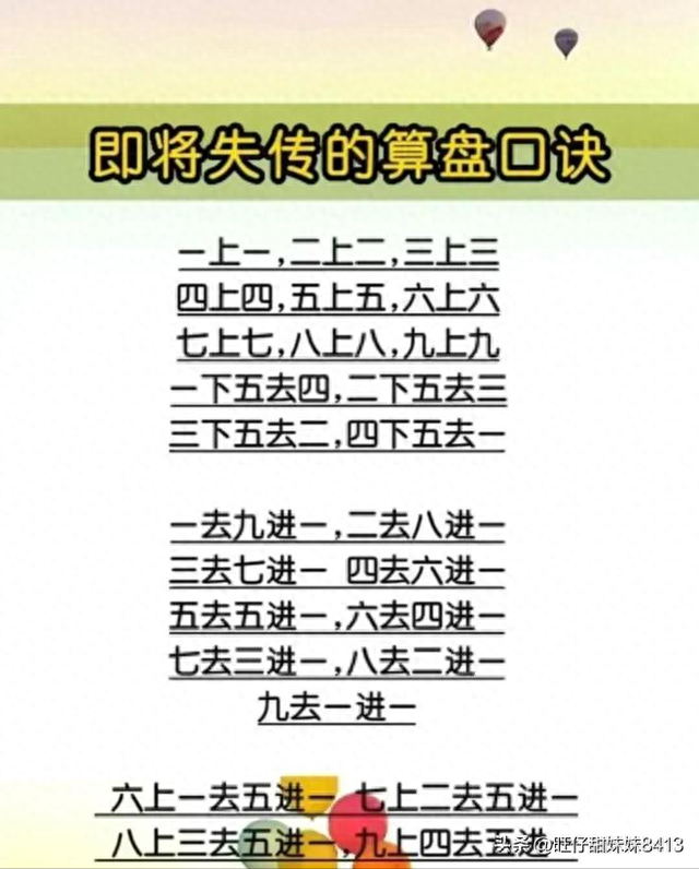 珠算加减法口诀表，珠心算最厉害的加减法口诀（这些快要失传的中国传统的算盘口诀表）