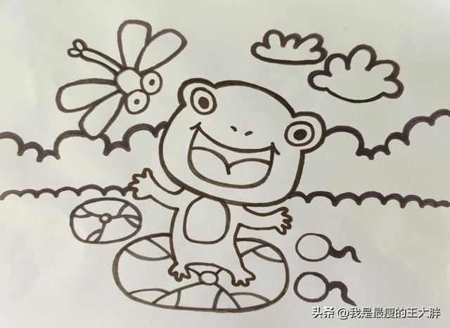 小蝌蚪找妈妈简笔画，简笔画之小蝌蚪找妈妈（儿童简笔画，池塘里有只小青蛙）