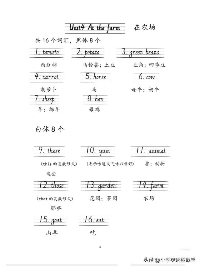 四年级下册单词表全部，小学四年级英语单词（四年级下册英语单词）
