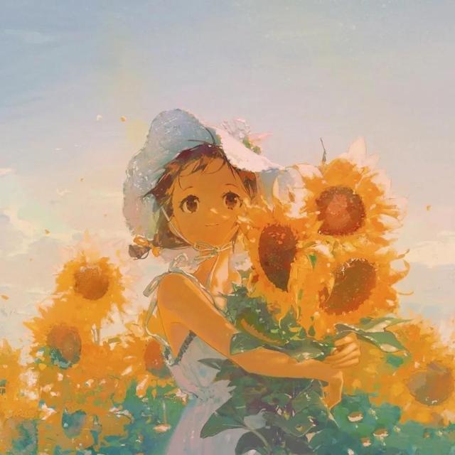 动漫海边（向日葵）少女，微信头像，动漫海边（向日葵）少女（听说每个喜欢向日葵的女孩）