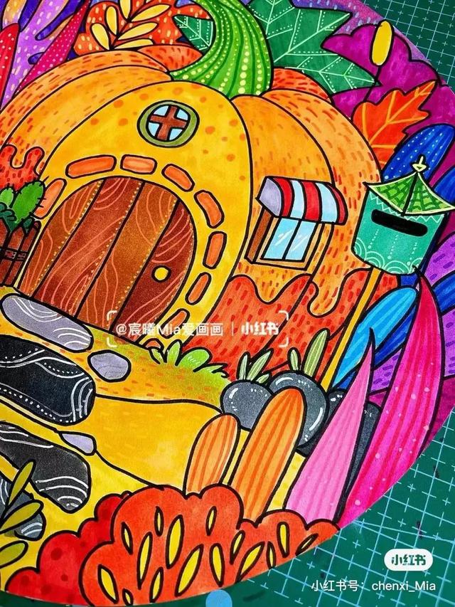 秋天最简单的画，简单秋天的简笔画方法（50张马克笔色彩丰富的秋天主题装饰画）