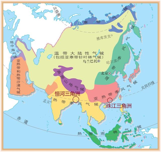 在亚洲分布着多少种气候类型，在亚洲分布着多少种气候类型的原因（为什么恒河三角洲是热带季风气候）