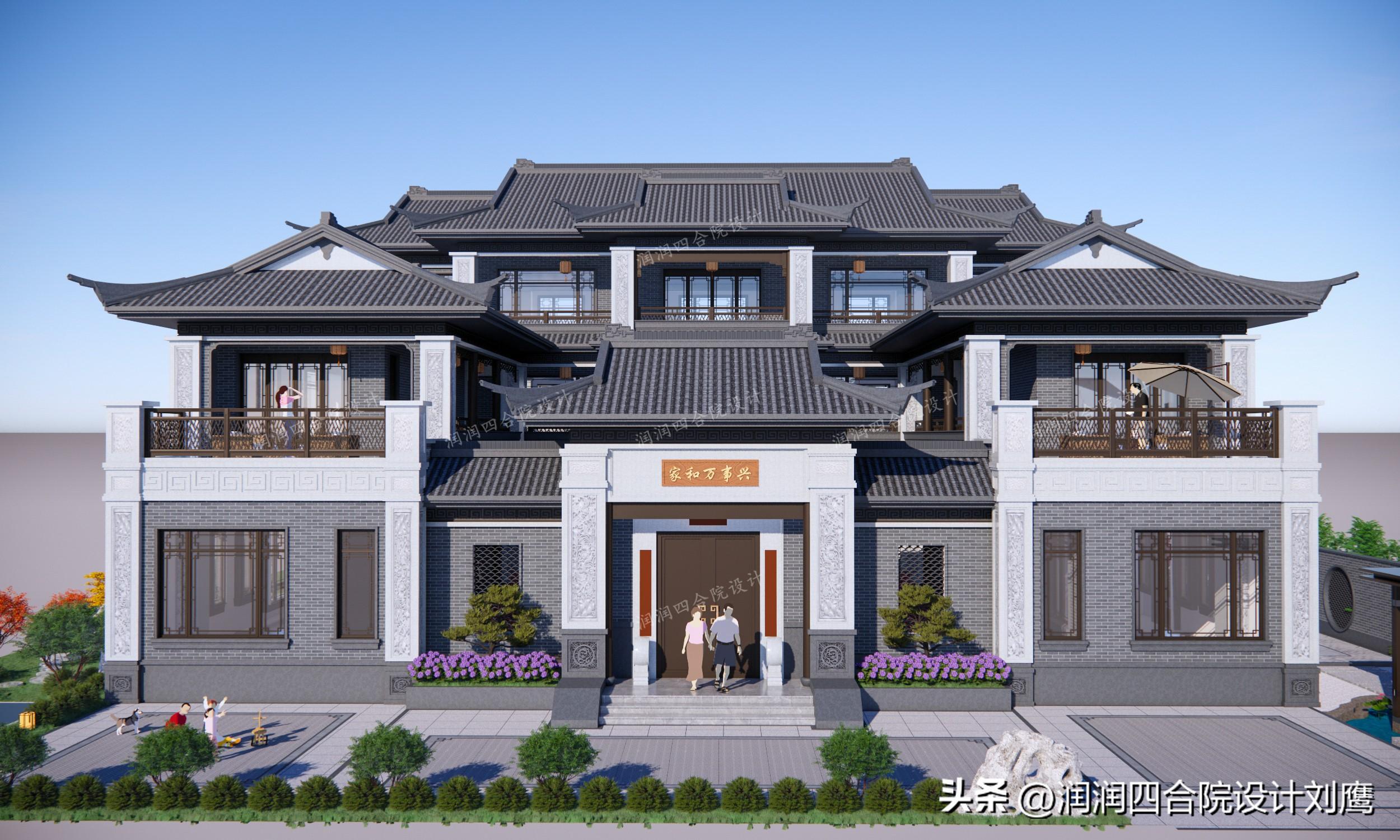 农村大门楼造型效果图大全集,潮汕中式三层四合院25×26.5 - 玉三网