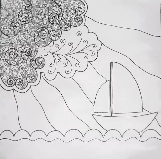 简笔画大海浪花的画法，简笔画大海浪花的画法视频（绘画教程‖黑白线描画《一帆风顺》）