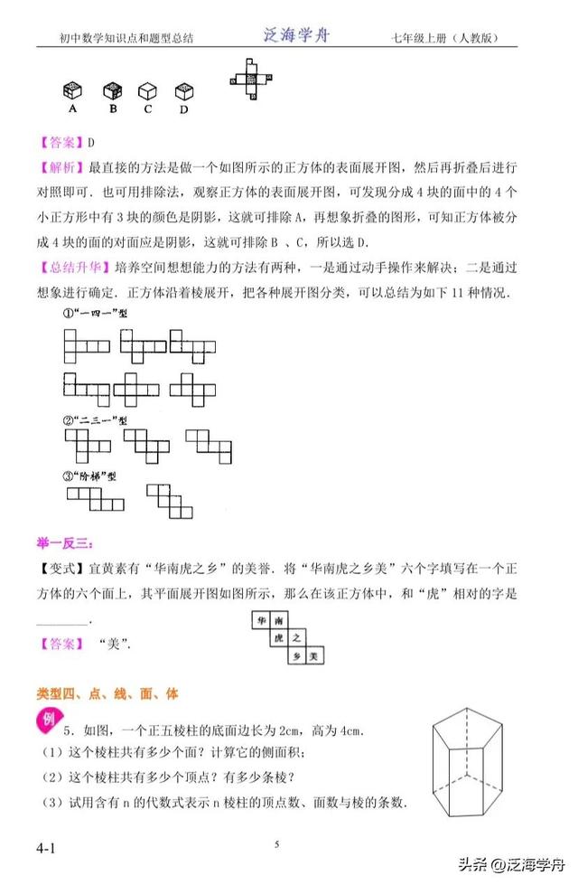 几何图形的四种形状，初一数学知识点整理<七上