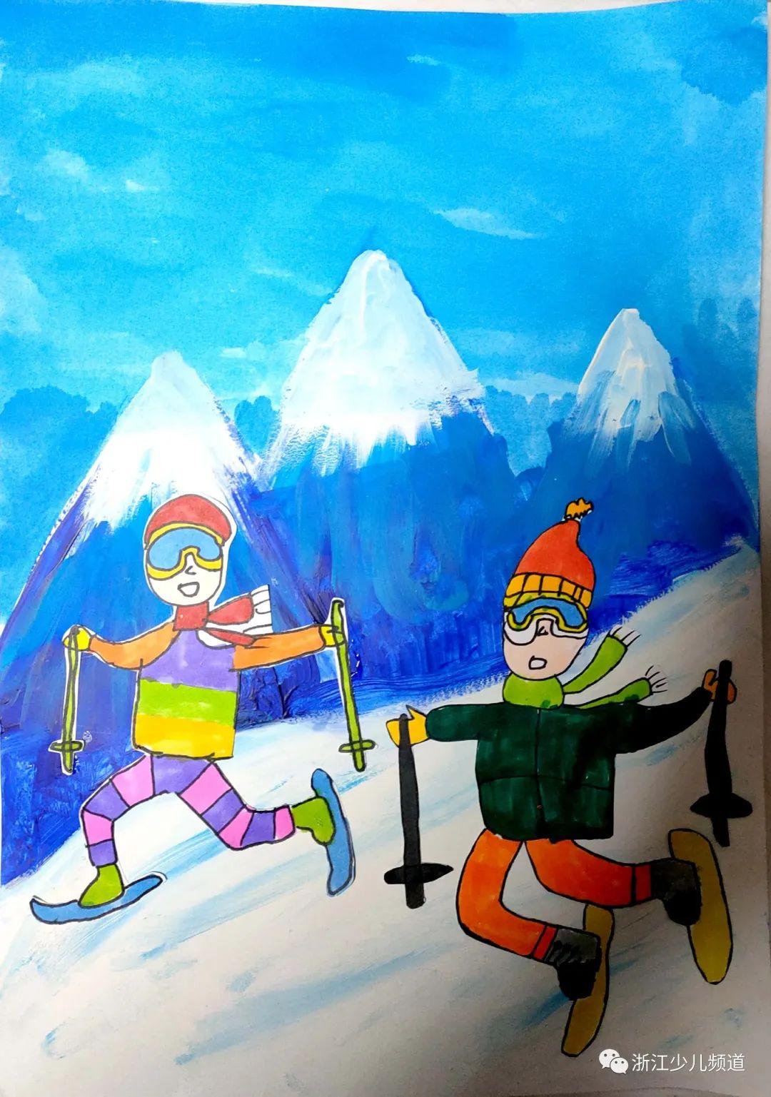 冰雪运动绘画四年级图片