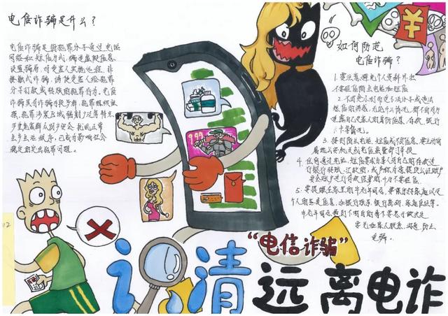 电信诈骗手抄报，电信诈骗手抄报内容简单（古镇镇中小学校反电诈优秀手抄报）