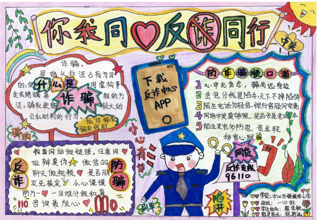 电信诈骗手抄报，电信诈骗手抄报内容简单（古镇镇中小学校反电诈优秀手抄报）