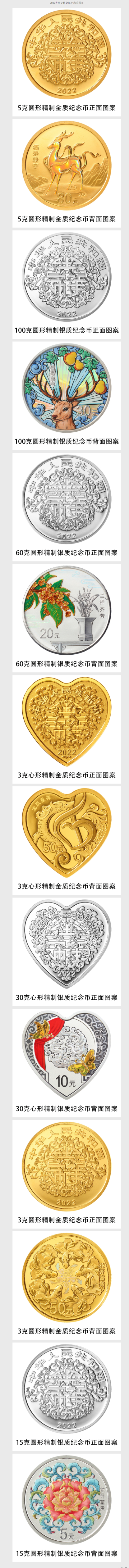 心形纪念币多少钱一套，心形纪念币价格（2022吉祥文化金银纪念币5月20日发行）