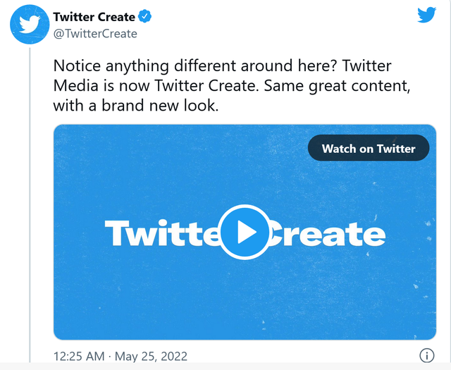 Twitter Media更名为Twitter Create：为创作者提供更多支持
