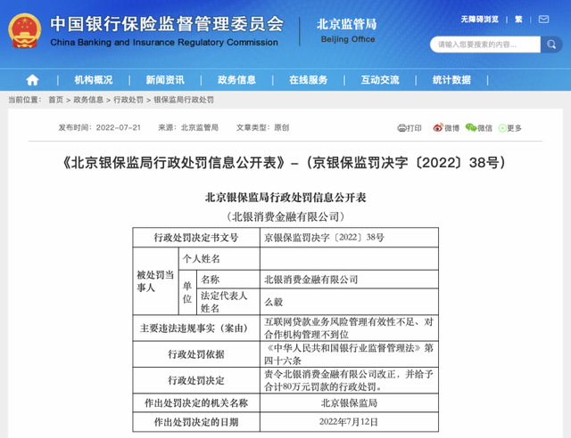 小象优品上征信吗，小象优品上征信吗2022（北银消费金融因互联网贷款业务所涉问题等被罚80万）