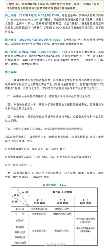 教师资格证2022下半年报名时间，2022年下半年教师资格证报考时间是什么时候（9月2日河北省2022年下半年教师资格证考试开始报名）