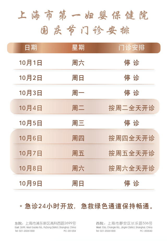妇幼保健院上班时间，安徽省妇幼保健院上班时间（一妇婴2022年国庆节假期门诊安排请收好）