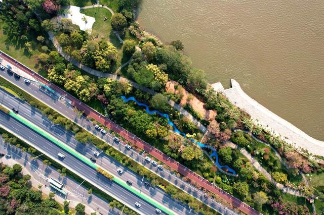 航拍福州闽江江滨沿岸公园