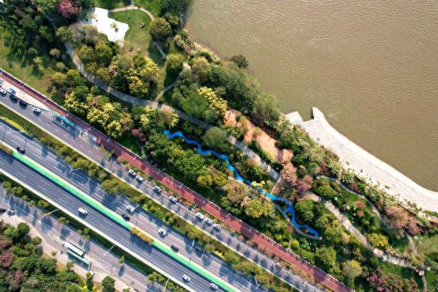 航拍福州闽江江滨沿岸公园