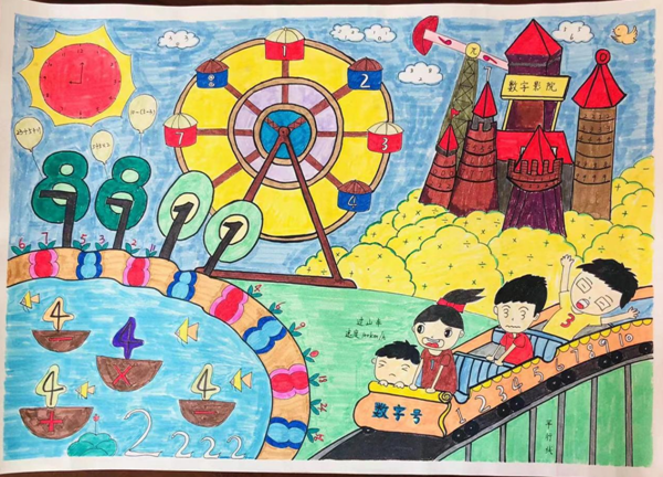 数字创意画一年级，一年级数学立体图形创意画（赣州市会昌县西江中心小学举行数学画比赛）