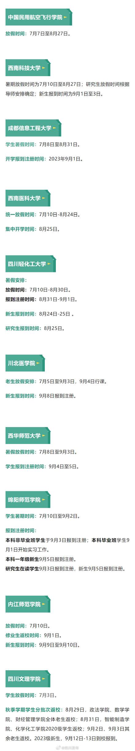 大学暑假放假时间，今年各高校暑假放假时间表（川内56所高校暑假时间安排来了）